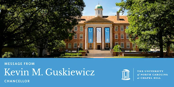 Message from the Chancellor text over image of South Building