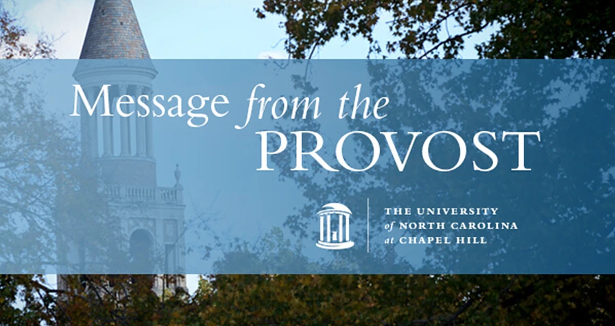 message from the Provost text over bell tower image