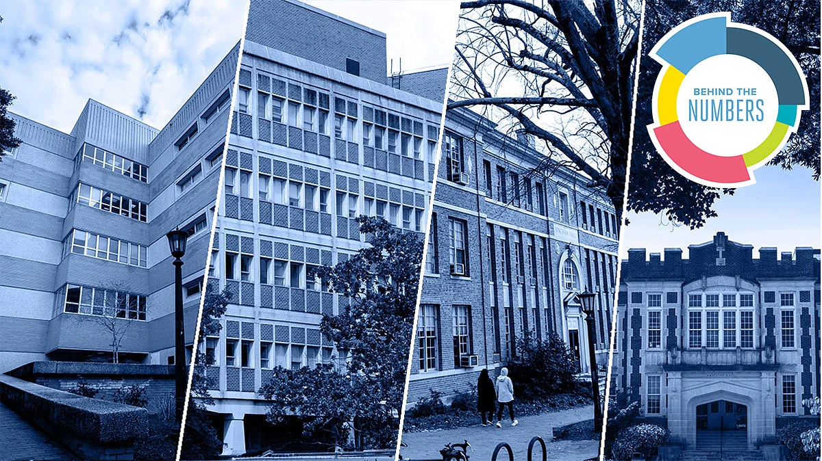 A compilation of images of University buildings.