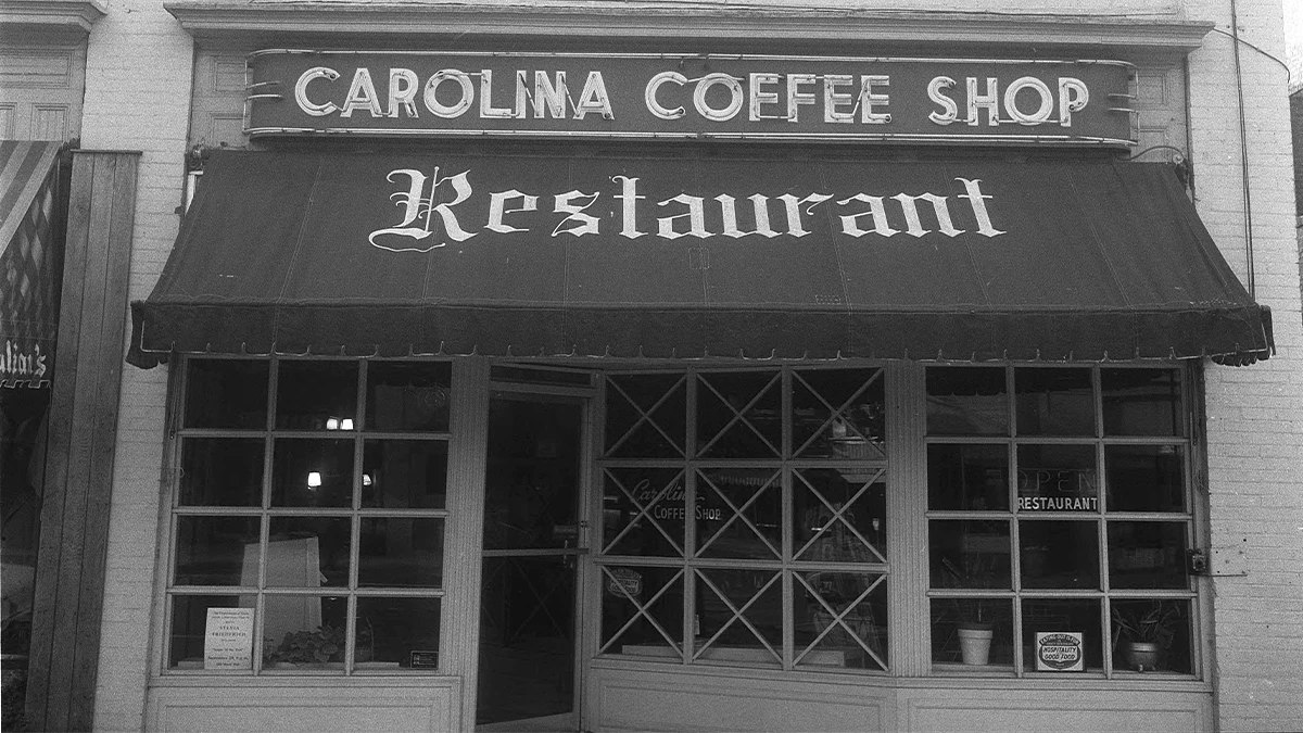 Carolina Coffee Shop in September of 1964 (Photo courtesy of the Roland Giduz Photographic Collection, North Carolina Collection Photographic Archives, Wilson Library)